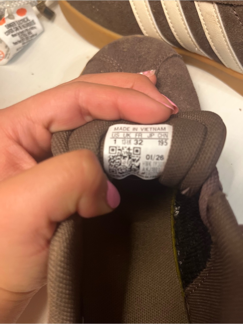 adidas Kids Brown Suede Sneakers with White Stripes and Gum Sole - Picture 5 of 5